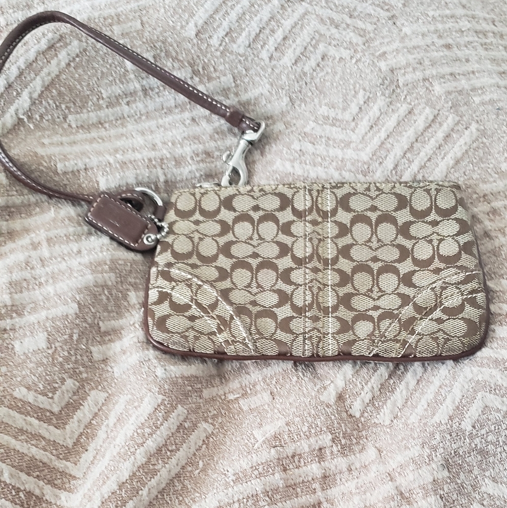 Coach Tan and Brown Signature Wristlet